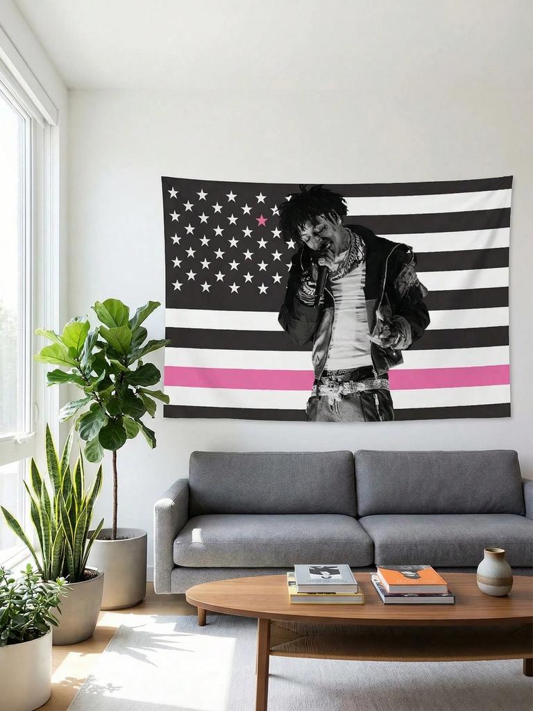 1pc Rapper American Flag Tapestry Polyester 2D Flat Wall Hanging for Bedroom Living Room All Season Home Decor Gift