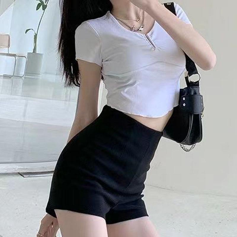 

Женские черные эластичные шорты с высокой посадкой - Летний тренд 2024, Универсальные, Сексуальные, Однотонные повседневные брюки в обтяжку. L