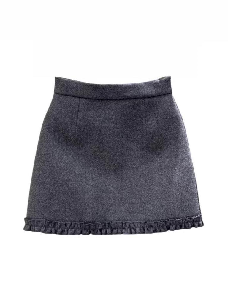 Gray Elegant Plus Size A-Line Wool Skirt - Anti-Exposure, Versatile, Hip-Hugging Design