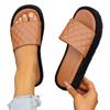 Women's Wide Width Platform Sandals - Slip-On Checkered Slide Sandals with Wide Strap, Casual Thick Sole Flat Sandals