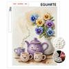 Frameless Pearl Bead Painting Kit Cute Smiling Teapot and Flower Vase Pattern DIY Sparkling Art Canvas Creative Leisure Craft for Adults Home Decor