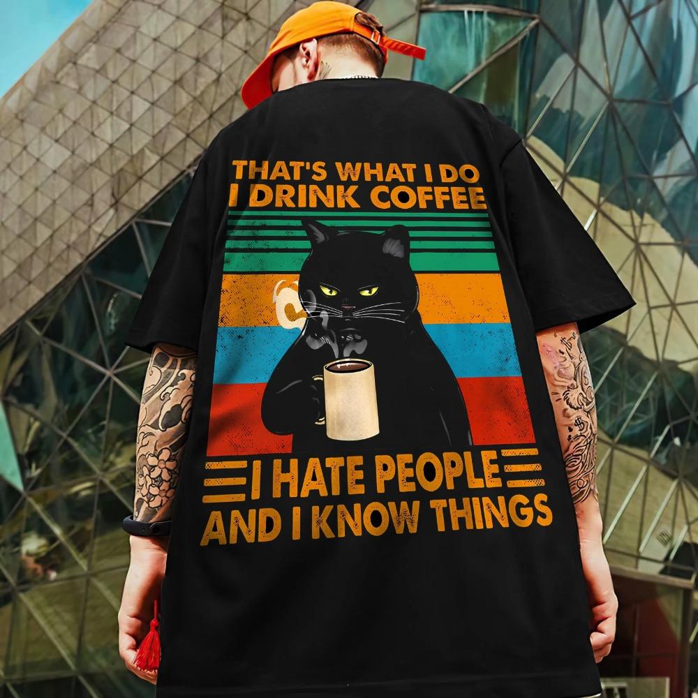 Vintage Men's T-Shirt Cat Print T-Shirt For Men Summer Casual Pullover Street Hip Hop Oversized Half Sleeve T Shirt Men Clothes