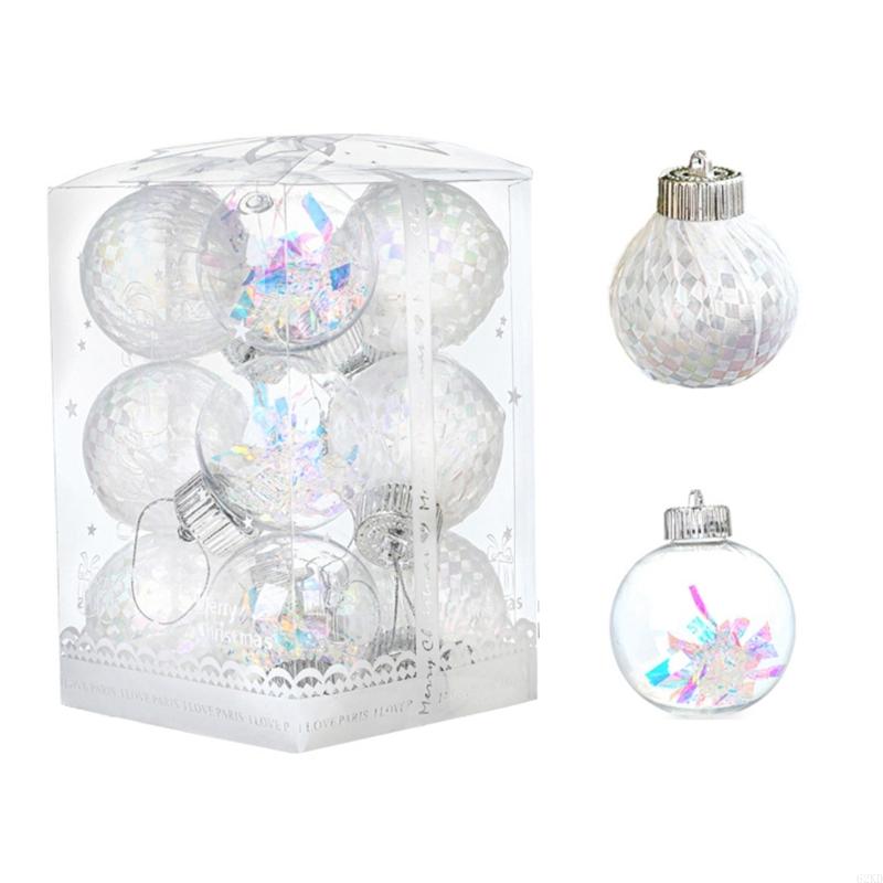 62KD 6Pcs Meshes Ribbon Christmas Balls Christmas Hanging Round Balls Pendants for Holidays Home Adornment