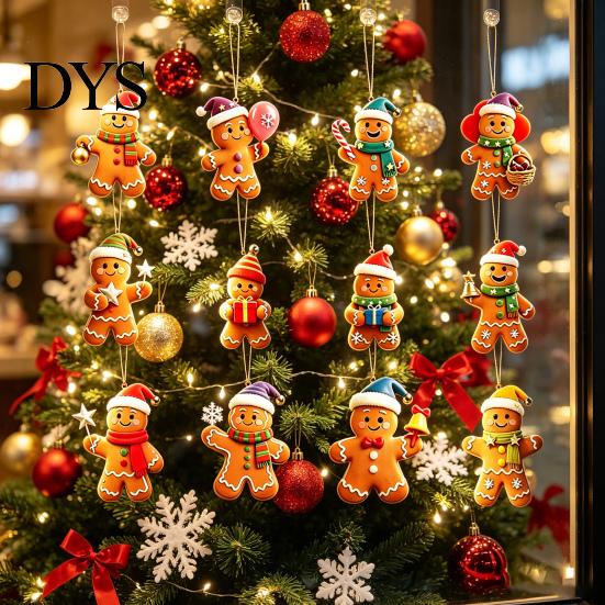 Christmas Home Window Decor Gingerbread Man Tree Hanging Ornaments, Wooden Decorative Pendants, Festive Party Favor Tags Lightweight Rustic