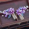 Purple Flower Hair Combs Chinese Hairpins Clips Tassel Pendant Jewelry Women Hanfu Dress Cosplay Pearl Butterfly Headpieces