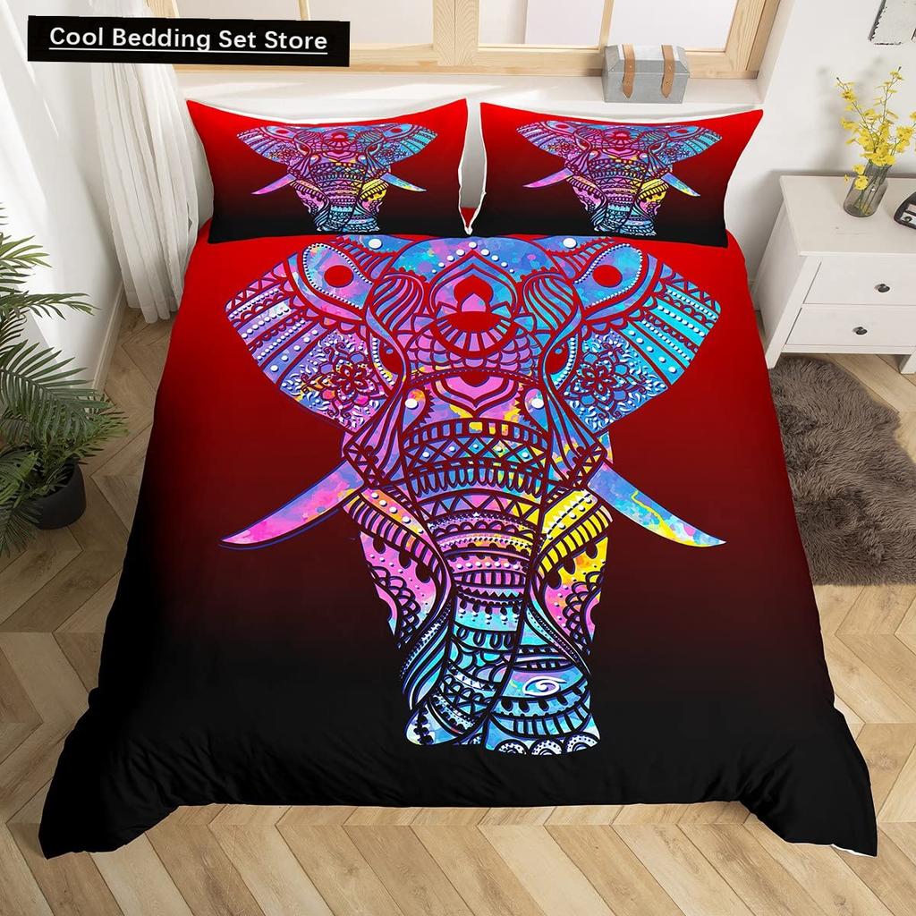 Tribal Ethnic Elephant Duvet Cover Exotic Style Bedding Set Boho Mandala Flower Paisley Quilt Cover Polyester Comforter Cover