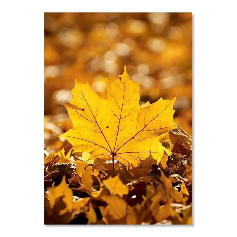 Autumn Yellow Fallen Leaves Scenery Canvas Painting Fall Pumpkin Halloween Wall Art Print Poster Modern Living Room Home Decor
