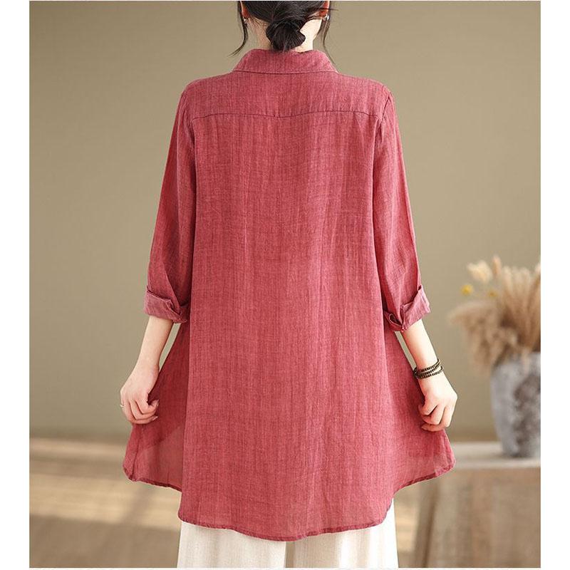 Camicia Lunga in Cotone e Lino Taglia Larga Donna Primavera Autunno Cardigan Moda Larga Casual Protezione Solare Camicia Donna