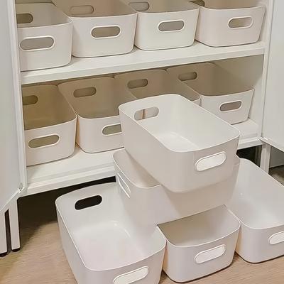 Juego de 10 cajas de almacenamiento blancas: versátiles para cosméticos, refrigerios y más. Organizador de plástico ligero para baño, cocina y dormitorio.