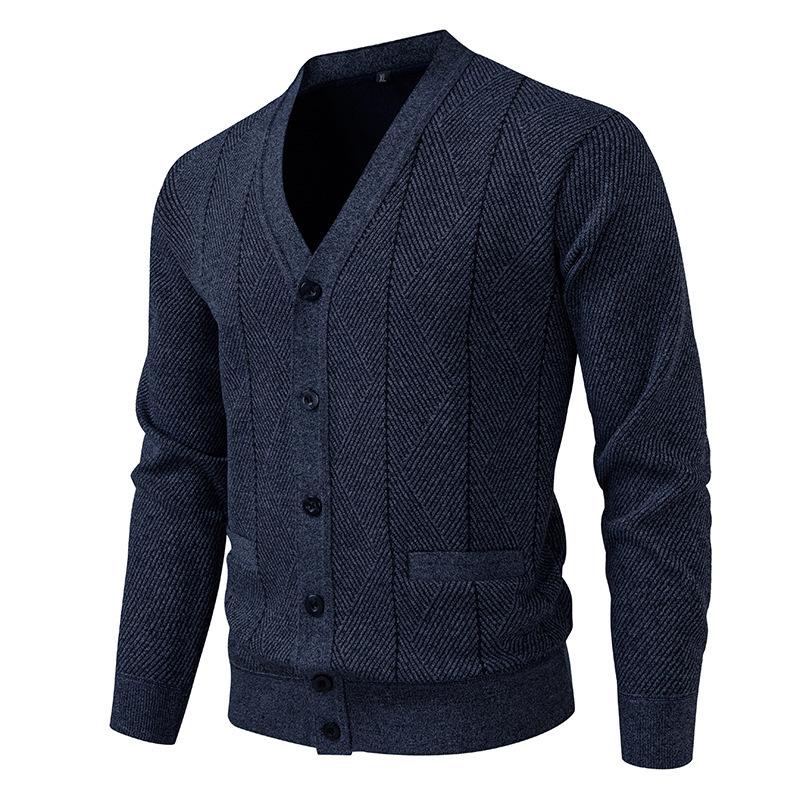 Men's Cardigan Sweater Jackets Cable Knitted V Neck Button Up Sweaters Ribbed Cardigan Sweater Jacket Business Casual Long Sleeve Sweaters for Men
