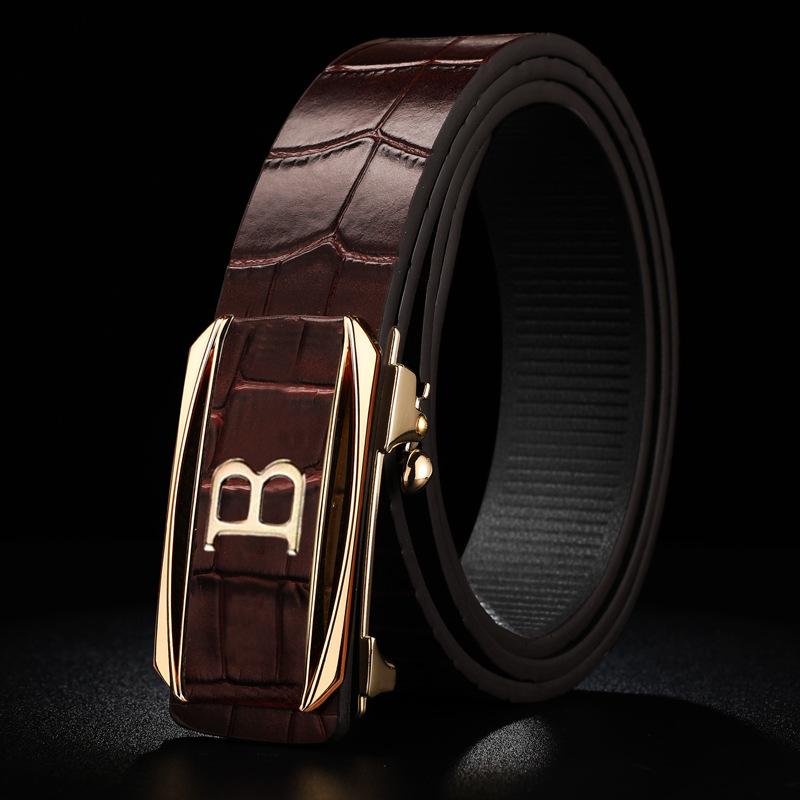 

Новый ремень мужской высокого класса с узором крокодила из воловьей кожи, ремень с автоматической пряжкой, повседневный простой для среднего и молодого возраста, джинсовый ремень из натуральной кожи 115cm