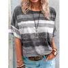 Women Casual Loose Short Sleeve T-Shirt Vintage Watercolor Gradient Striped Round Neck Soft Daily Basic Pullover Top