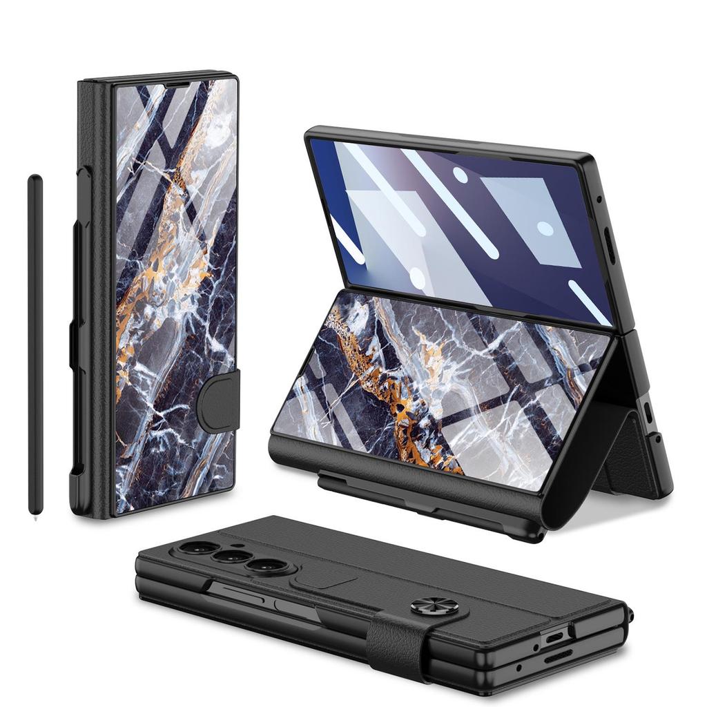 Samsung Z Fold7 5G Leather Flip Case with Glass Painting & Pen Slot