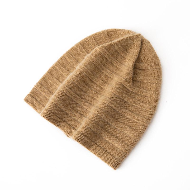 New Style Women's High End Solid Color Striped Thickened and Warm Fashionable Knitted Casual Toe Cap Hat