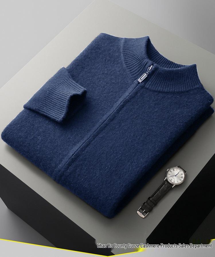 Men's Versatile Stand-Up Collar Cashmere Wool Cardigan - Long-Sleeve, Thickened Knitted Coat for Autumn and Winter