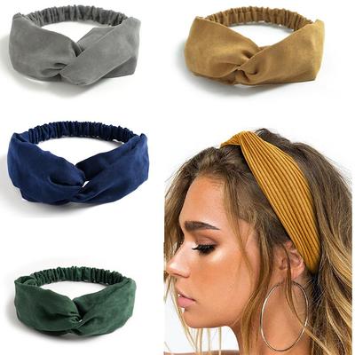 Knitted Hairband Retro Women's Headband Korean Makeup Sports Solid Color Suede Cross Fabric Suede Hairband LXY