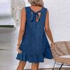 Women's Fashionable Color Round Neck Ruffle Edge Sleeveless Casual Dress