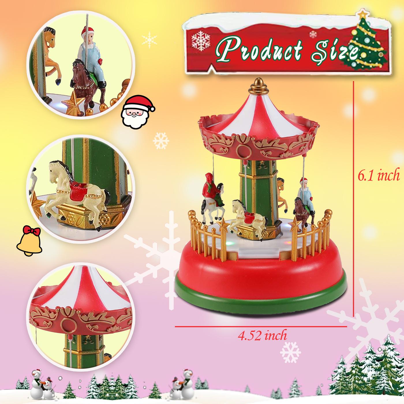 

LED Christmas Ferris Wheel Animated Music Box Carnival Scene Light Up Village Ornament Holiday Tabletop Decoration Xmas Gift