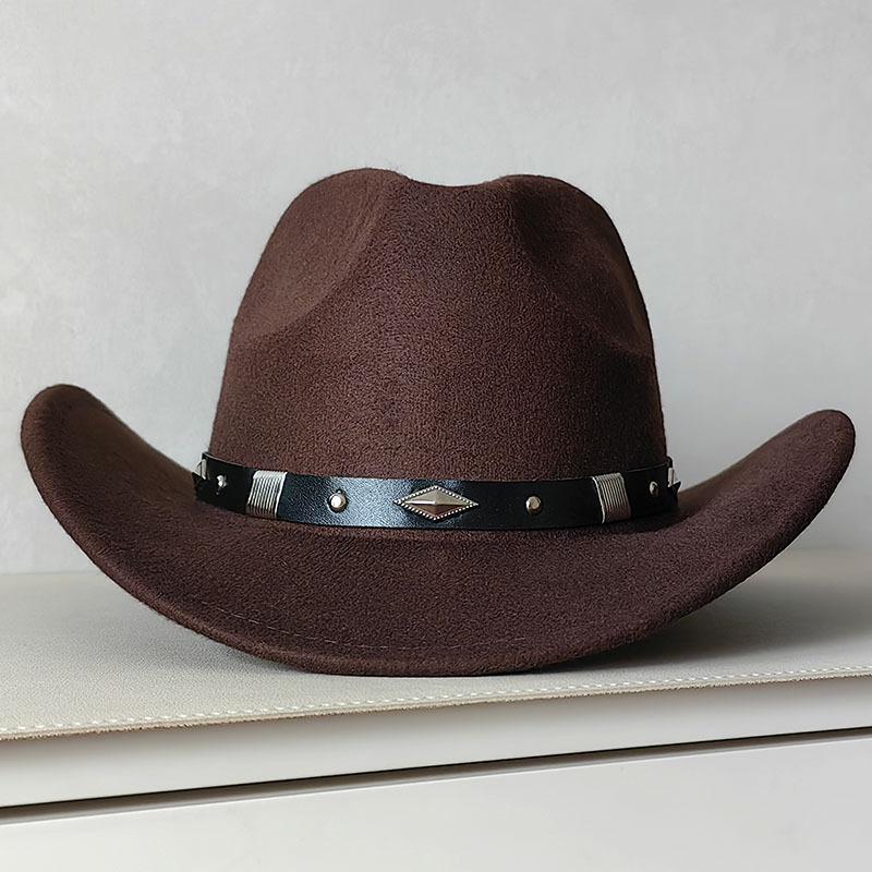 

Metal Belt Cowboy Hat | Western Jazz Hat for Men & Women | Retro Party Fedora | British Style M 56-58cm кавовий