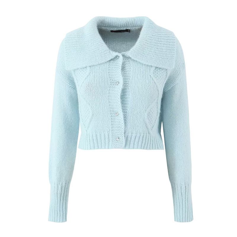 Za Export New Arrival Women's Clothing ZR Fashion Style Fashionable Loose All-Match Lapel Short Knitting Cardigan Sweater
