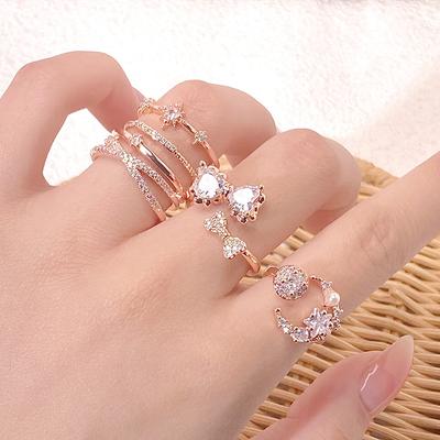 Rose Gold Light Luxury Full Of Diamonds Zircon Multi-Layer Stacked Open Ring Female Personality Niche Index Finger Ring Personality Ring