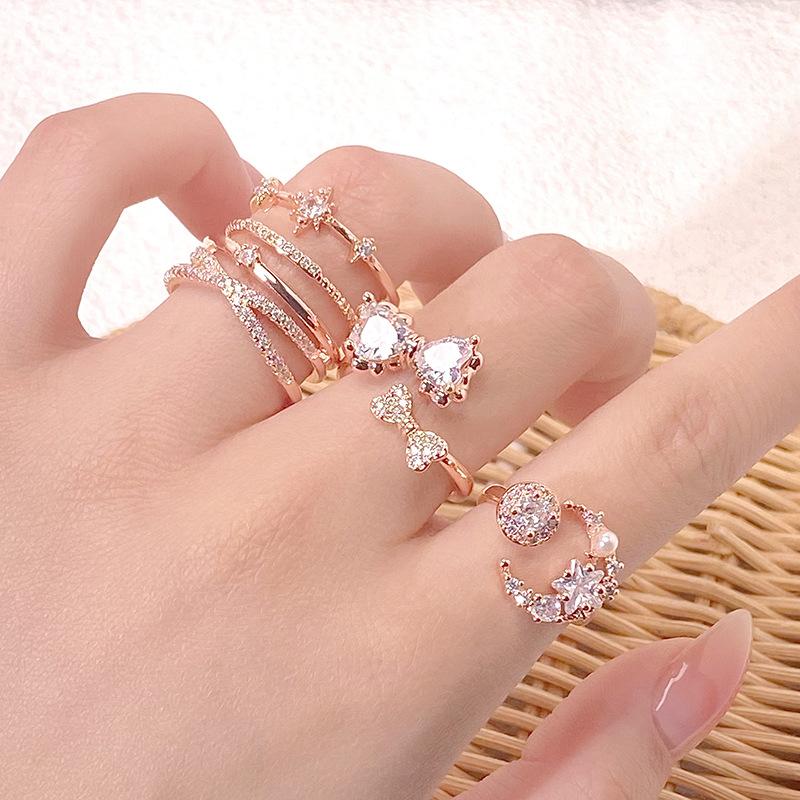Rose Gold Light Luxury Full Of Diamonds Zircon Multi-Layer Stacked Open Ring Female Personality Niche Index Finger Ring Personality Ring