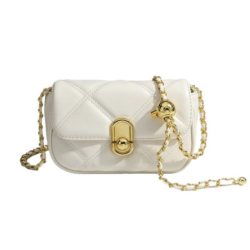

Small Scented Wind Diamond Pattern Buttoned Small Handbag, Small Golden Ball Chain Crossbody Bag on One Shoulder