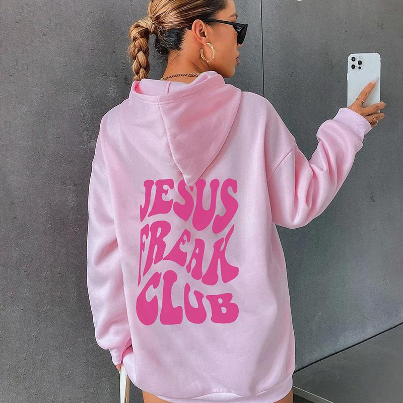 Толстовки с капюшоном Jesus Freak Club осень-зима большие буквы для мужчин и женщин пуловер в стиле хип-хоп удобные флисовые толстые теплые толстовки S розовый 1545₽