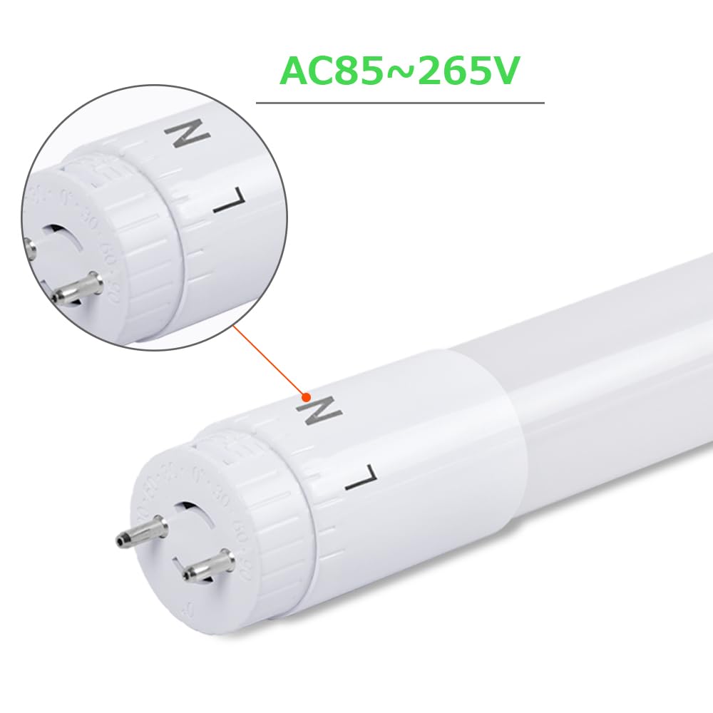 Adjustable Beam Distribution, 40-Watt Straight Tube LED Fluorescent Lamp, Single-Sided Power Supply, 5000K Daylight White, 2700LM High Brightness,