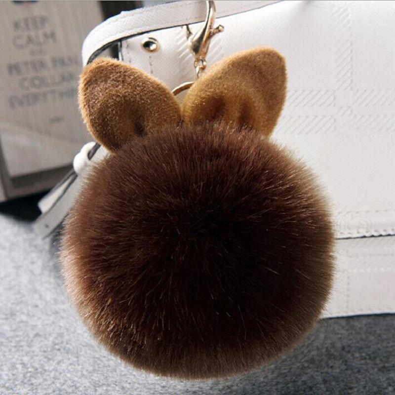 Cute Fluffy Bunny Toys Bear Keychain Rabbit Ear Key Chain Fur Woman Bag Charms Keyring Pom  Charm Pendant