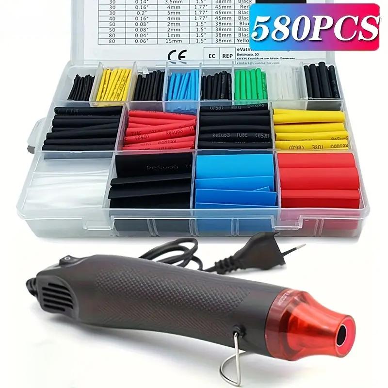 Long Heat Gun With 328/580pcs Heat Shrink Tube Kit Electrical Mini Heat Gun For DIY Craft Embossing Shrink Wrapping PVC