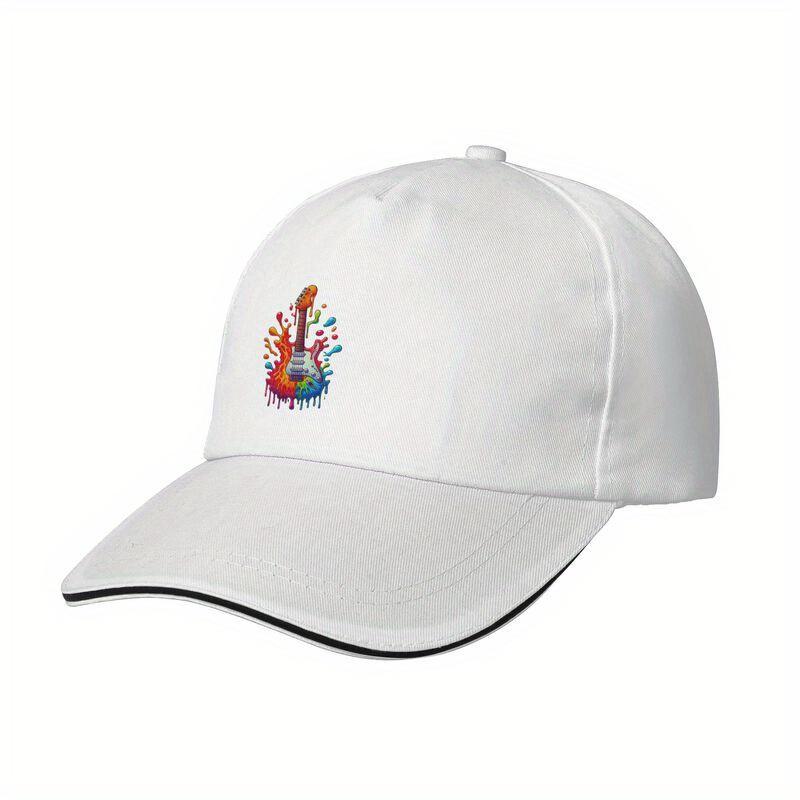 Rainbow Paint Splatter Electric Guitar Baseball Cap Unisex Adjustable Polyester Casual Sun Hat