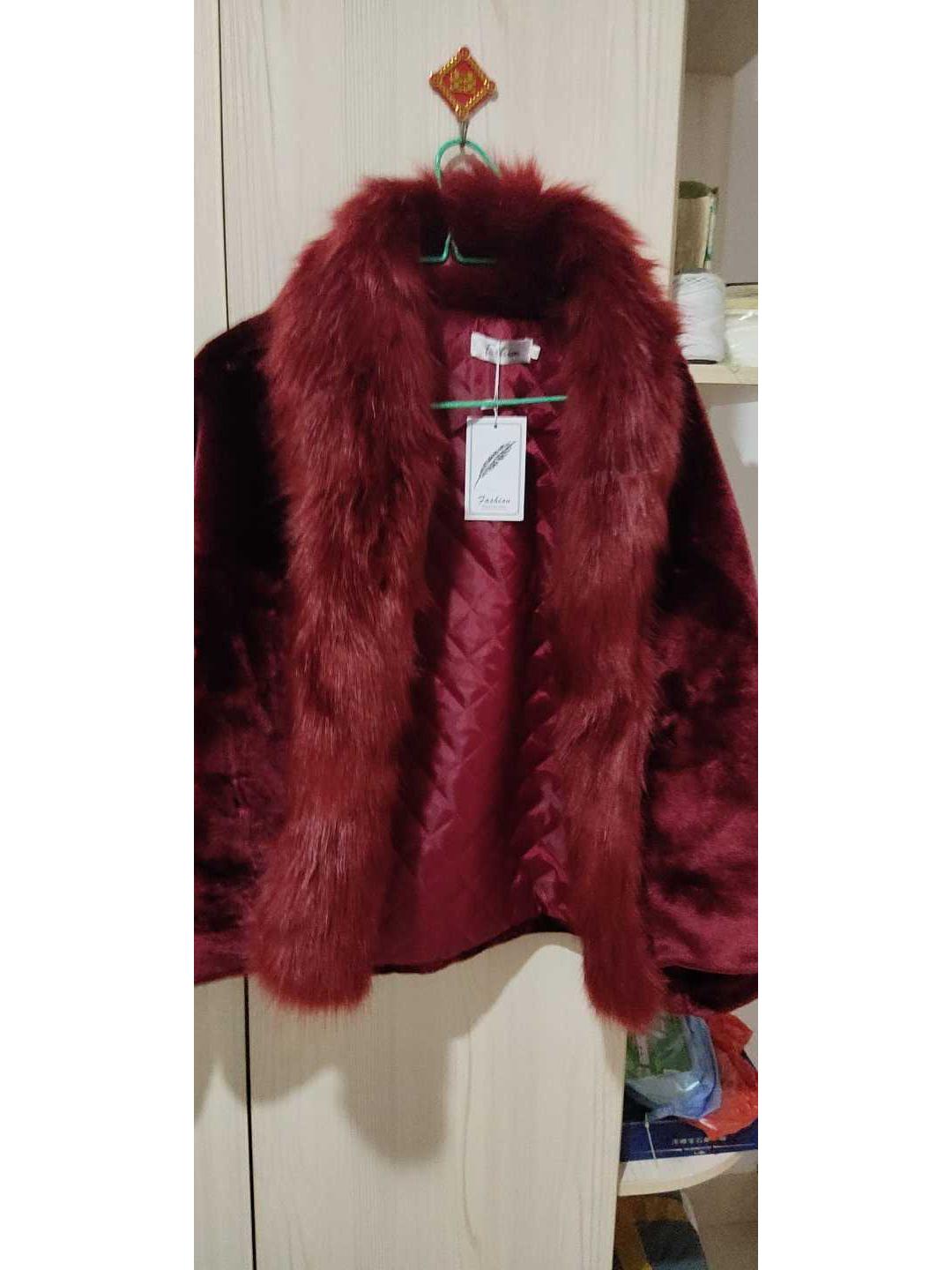 

Женское приталенное пальто с коротким рукавом из искусственного лисьего меха, в корейском стиле XXXXL вино красного