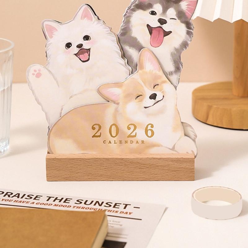 Schreibtischorganizer mit Holzfuß und Kalender mit entzückenden Welpen- und Kätzchenmotiven für Lehrer und Tierliebhaber