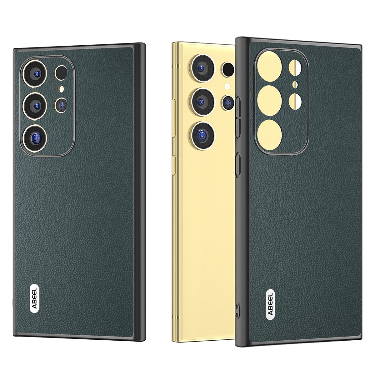 

ABEEL For Samsung Galaxy S24 Ultra Phone Cover Bump Proof Genuine Cow Leather Classy Case Green