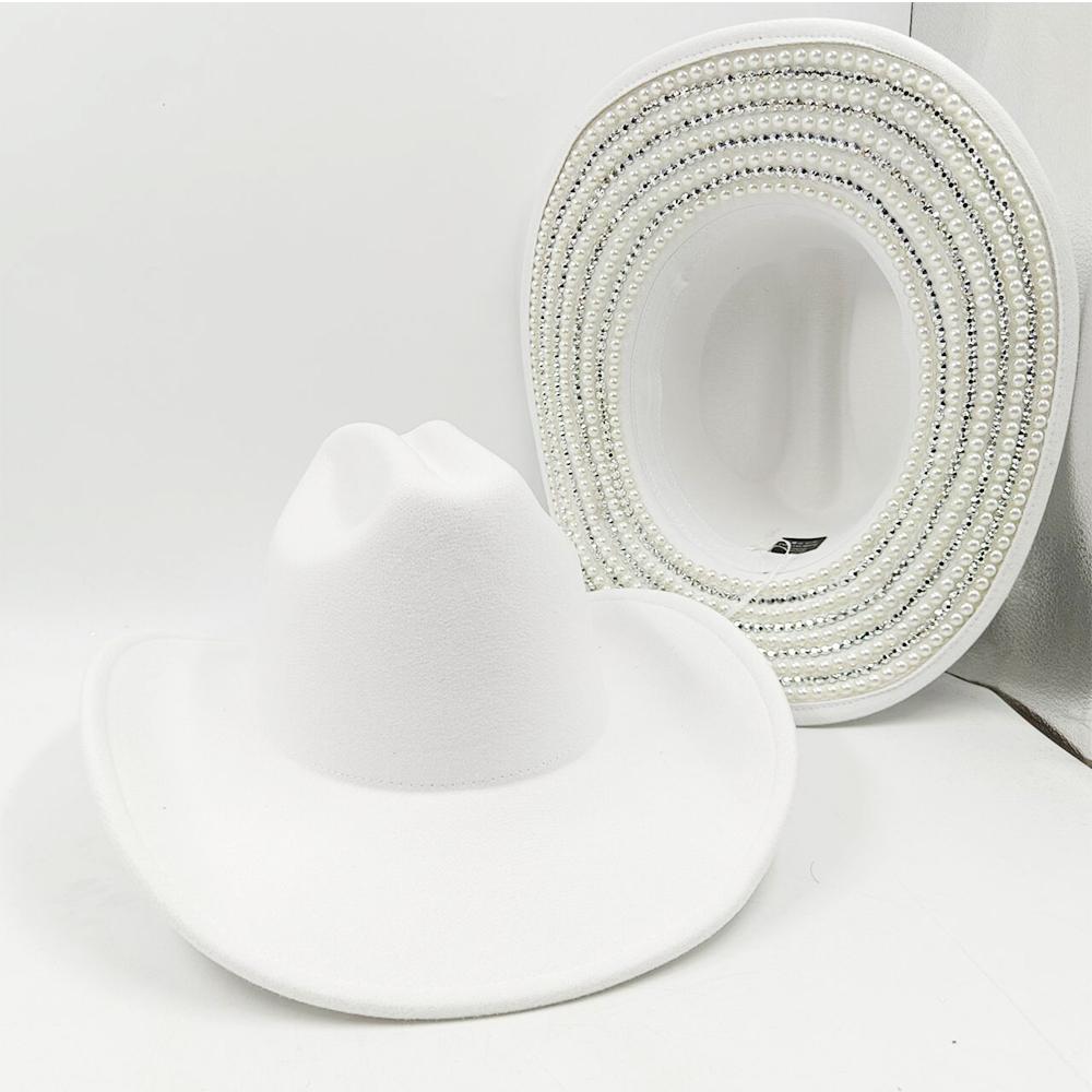 Chapeau Fedora Femme Accessoires Personnalisés Haut de Gamme Rouge Exquis Personnalisé Denim Mode Brillant Perle Strass Chapeaux de Cow-boy sombrero