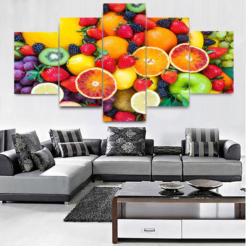 Póster e impresión de 5 paneles de frutas tropicales nutritivas y equilibradas, lienzo moderno, arte de pared, decoración del hogar para sala de estar, sin marco