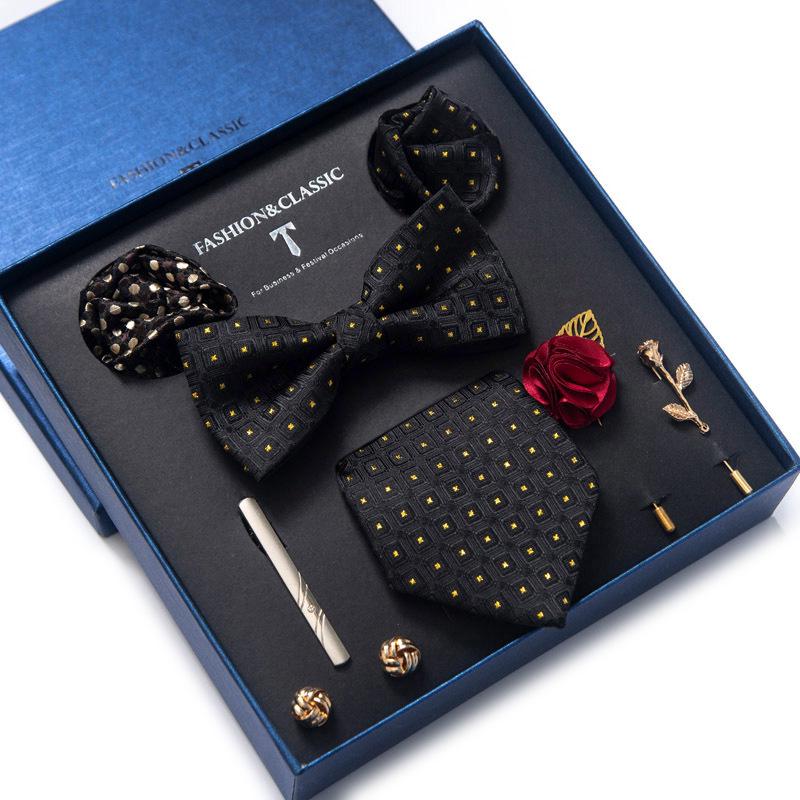 Men's 8-Piece Formal Accessory Set: Bow Tie, Corsage, Brooch, Cufflinks for Weddings.