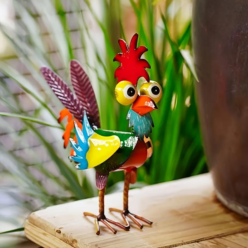 Metal Rooster Outdoor Statue, Multicolour Animal Art Patio Decoration, Tabletop Decorations, Statue Decoration Crafts