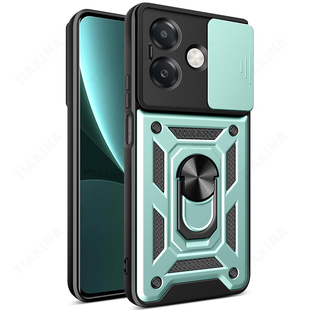 Slide Lens Armor Funda for OPPO A3X 4G Global Case Stand Cover for OPPO A3X A3 Pro 5G India A40 A60 A80 Case Magnetic Ring Case
