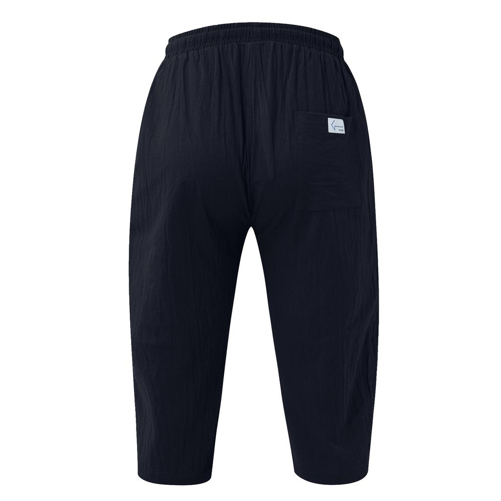 Men's Casual Color Cotton Linen Loose Cropped Pants Straight Linen Pants