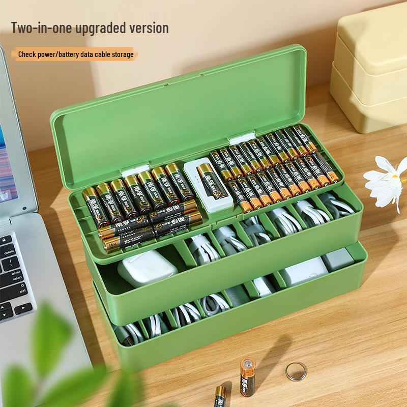Battery Organizer and Data Cable Transparent Storage Box - Large Capacity, Multi-Layer, Dustproof, Size 5-7 for Electrical Appliances