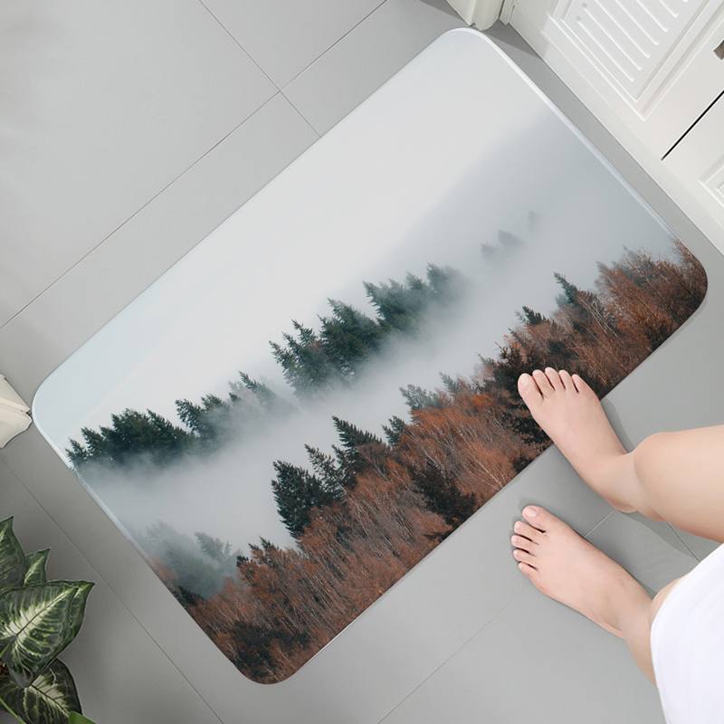 

Декоративный ковер для ванной комнаты, нескользящий коврик для гостиной и кухни, черный и белый коврик для пола из горного соснового леса 40x60cm