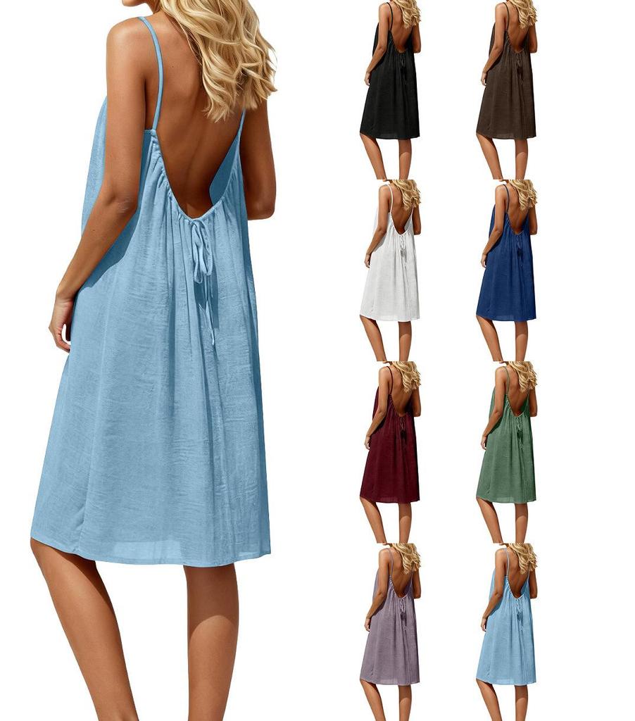 Europäisches & Amerikanisches Damen Strand Resort Spaghettiträger Kleid - Sexy Kurzer Rock Bikini Cover-up Stil