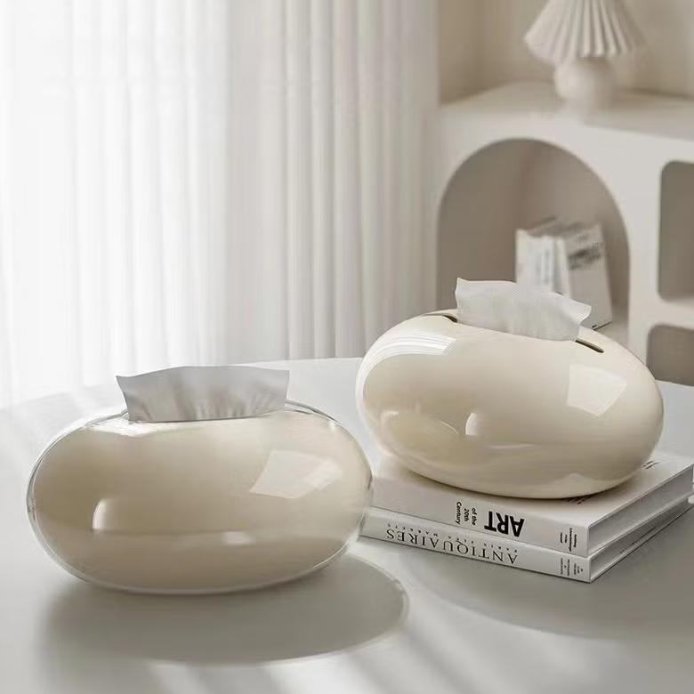 Stylish Tissue Box Cover Holder with Magnetic Pull-Up Design Oval Shape Double Layer Luxury Home Decor