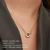 Two-Tone Stainless Steel Geometric Round Pendant Double Layer Choker Necklace