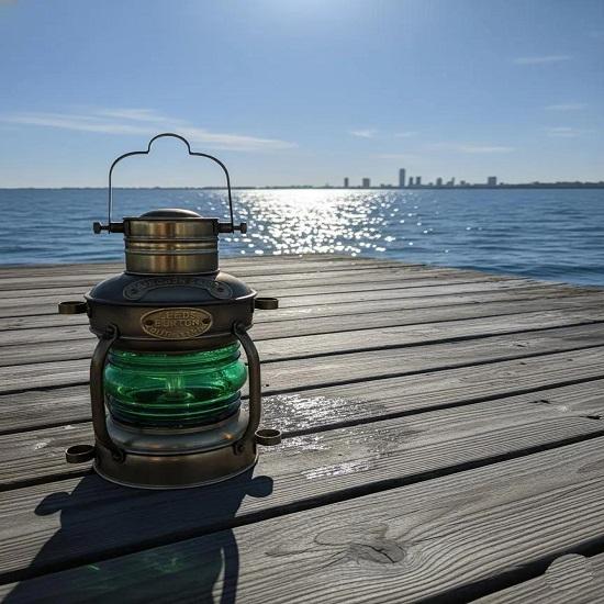 Mosiężna latarnia okrętowa, czerwone zielone szkło, morska lampa naftowa