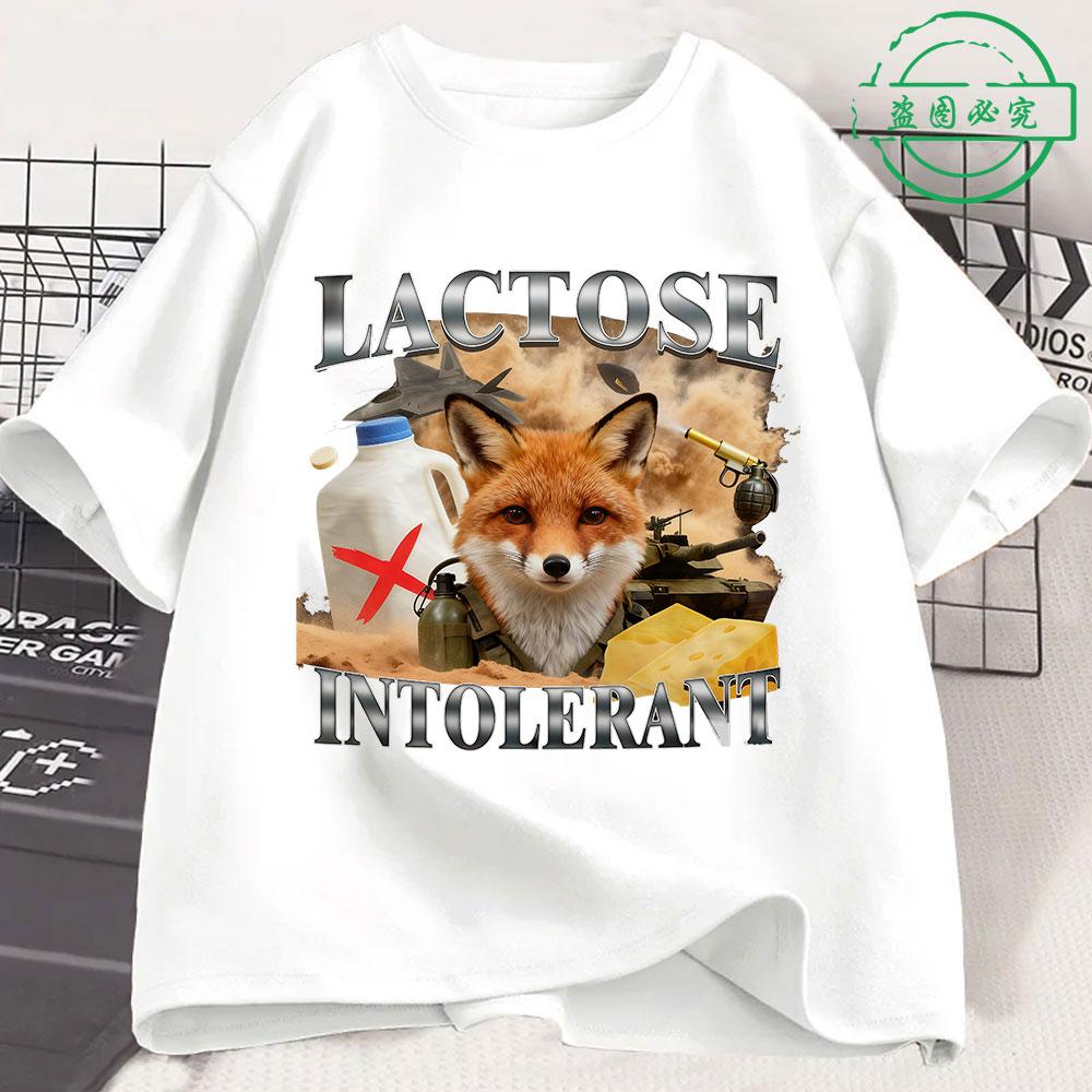Lactose Intolerance Funny Fox Meme Pattern Tshirt 2026 New Mens Womens Fashiona Cotton Casual Comfortable Oversized Tshirt