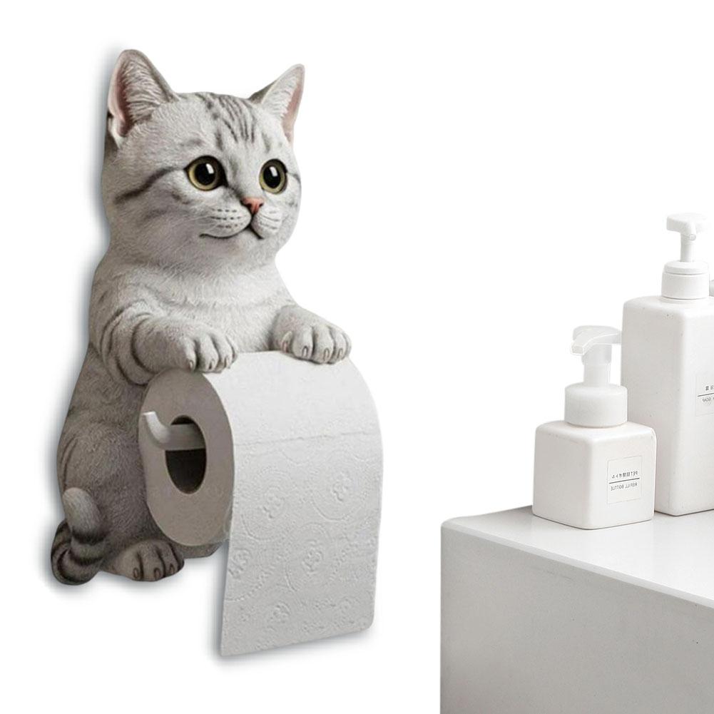 Resin Cat Shaped Toilet Paper Holder Wall Mount Animal Paper Towel Stand Funny Animal Roll Storage Rack for Kitchen Bathroom Use