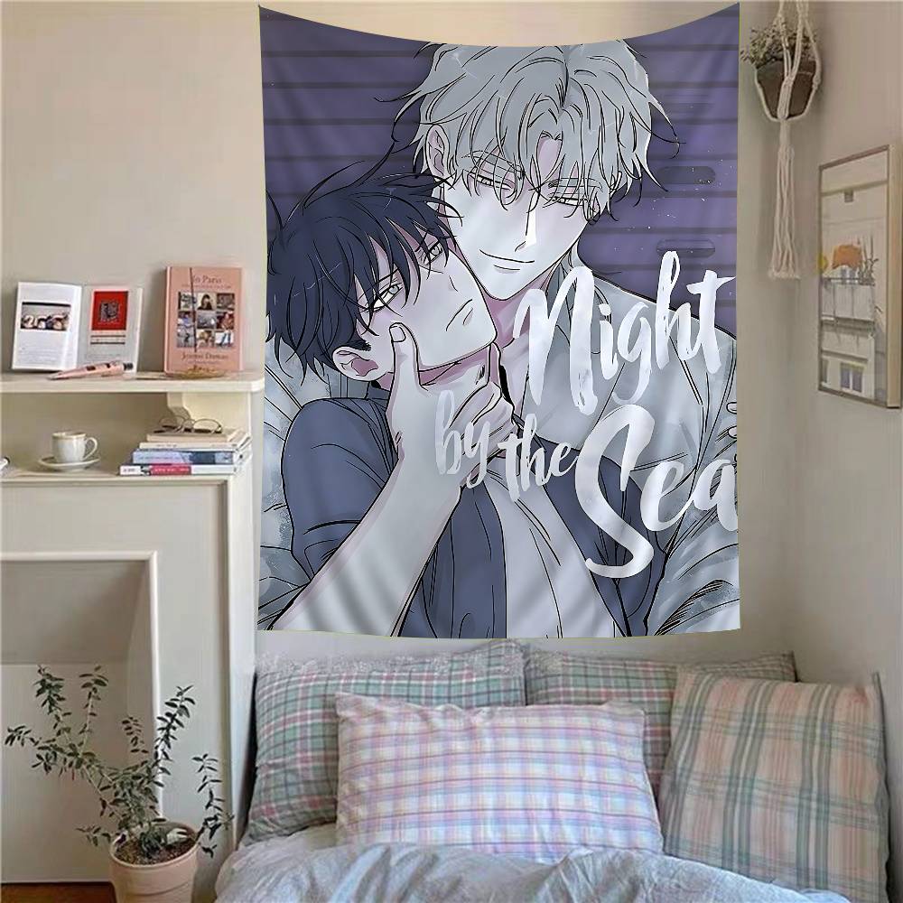 Anime BL L-low Tide In Twilight Tapestry Art Printing Japanese Wall Tapestry Anime Wall Hanging Home Decor 100X70CM
